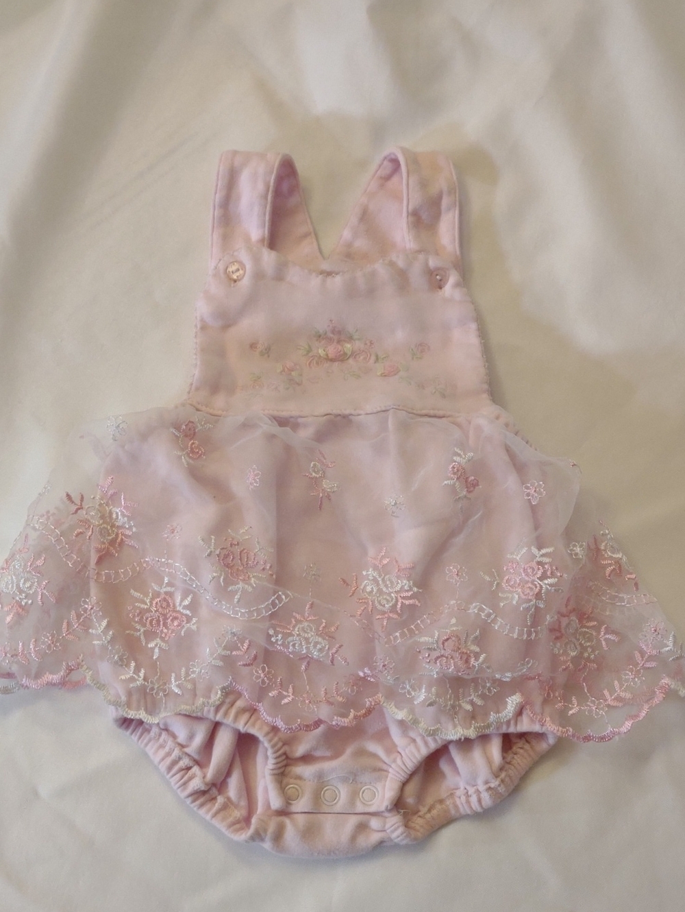 Baby Grand Pink Embroidered Tulle Diaper Cover Romper - Size 6/9 mos.